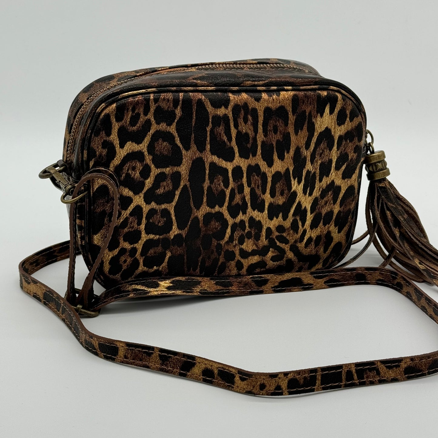 Metallic Leopard Print Leather Bag