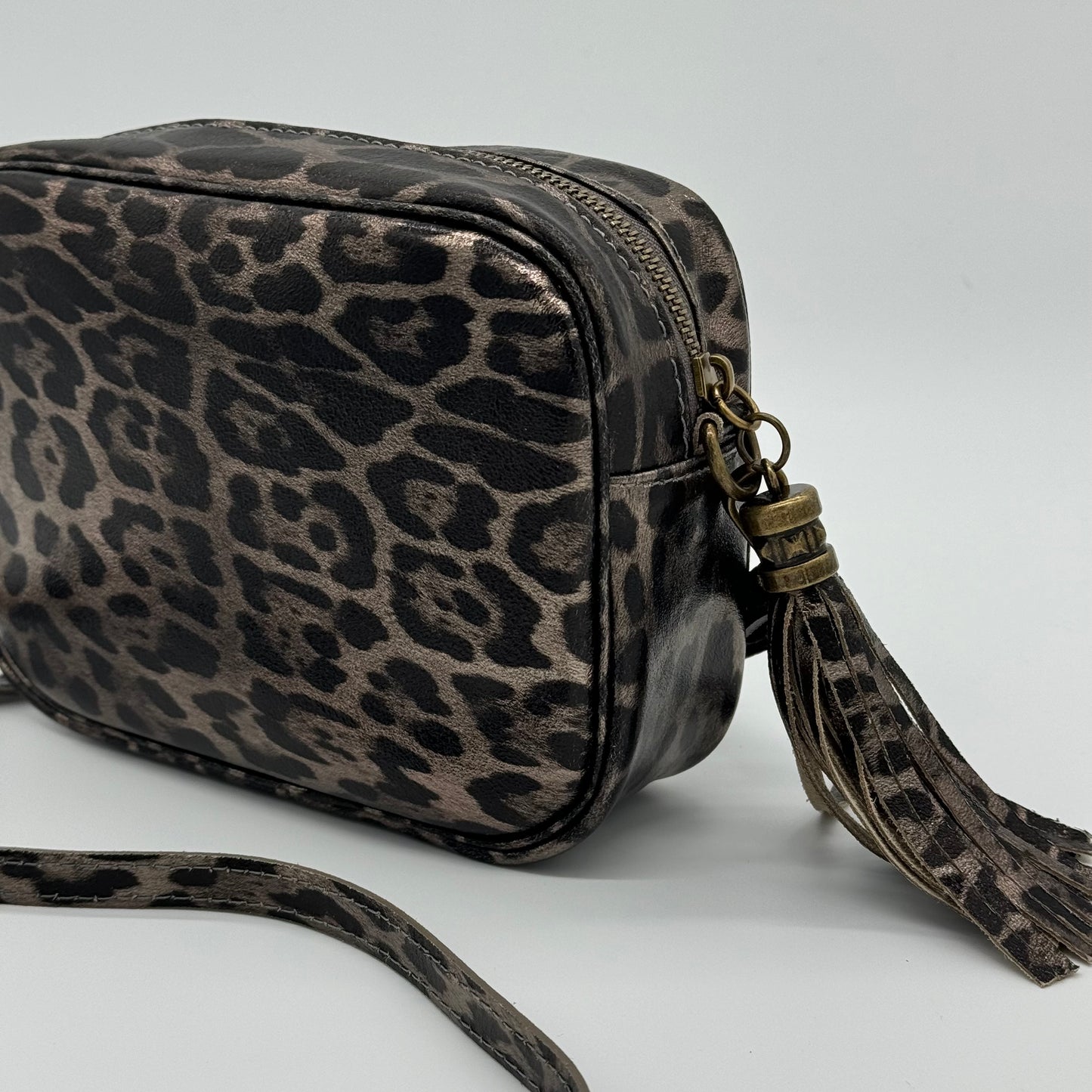 Metallic Leopard Print Leather Bag