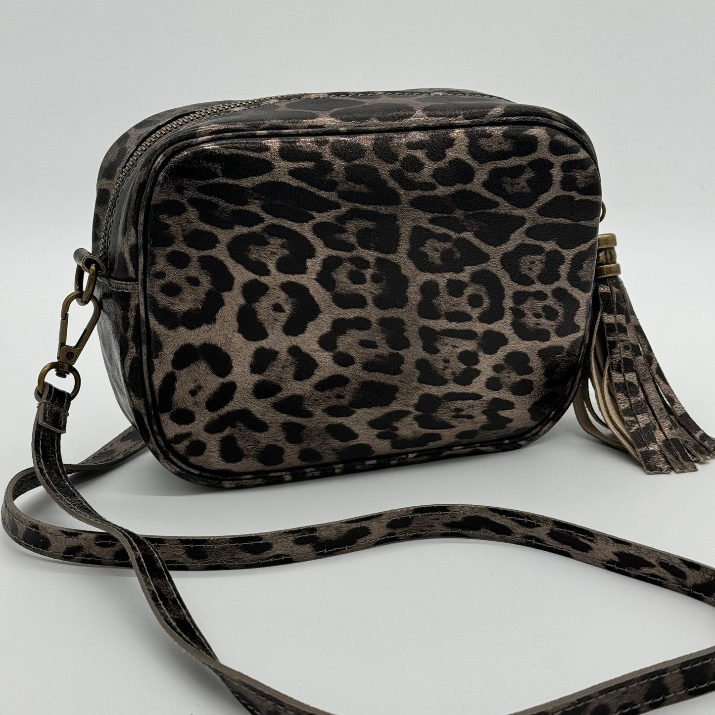 Metallic Leopard Print Leather Bag