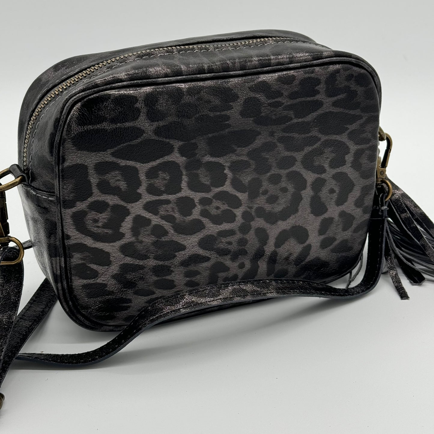 Metallic Leopard Print Leather Bag